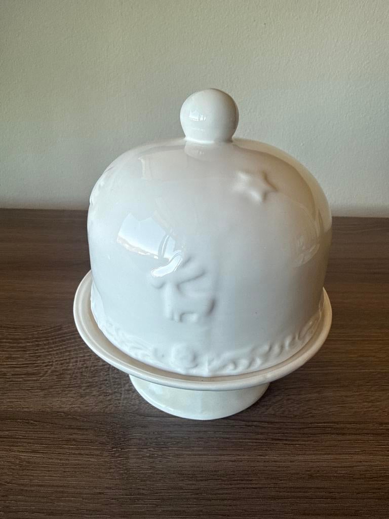 Witte Keramieken Taartstolp met motief, Keramiek, Overige typen, Ophalen of Verzenden, Zo goed als nieuw