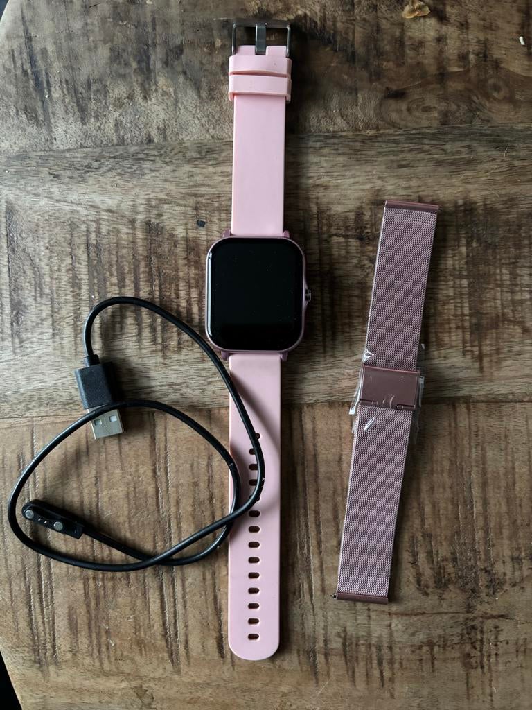 Nieuw Roze Smartwatch met Extra Bandje en Oplader, Hartslag, Nieuw, Ophalen of Verzenden, Waterdicht