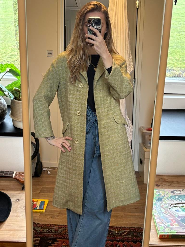 Vintage wollen jas maat S, Kleding | Dames, Jassen | Winter, Ophalen of Verzenden, Gedragen, Maat 36 (S), Groen