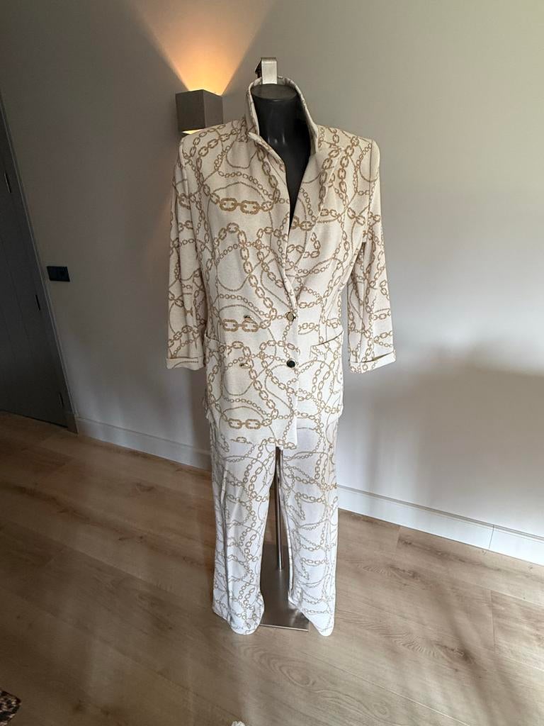 Prachtig Kocca broekpak met gouden knopen - Maat XL, Beige, Maat 46/48 (XL) of groter, Ophalen of Verzenden, Lang