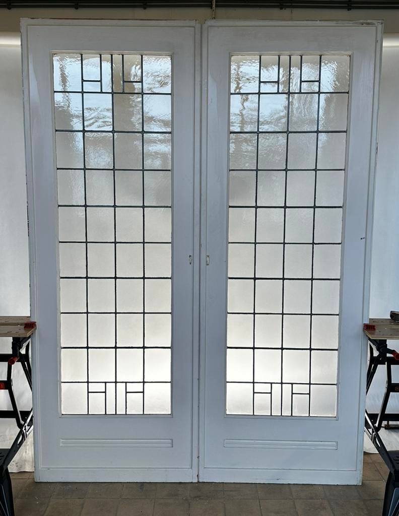 Set kamer ensuite achuifdeuren met glas in lood evt 2e set, Ophalen, Binnendeur, 200 tot 215 cm, Glas