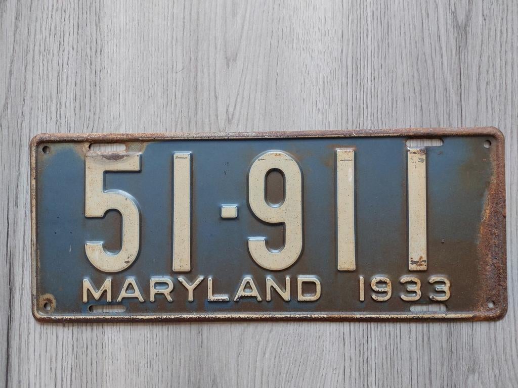 Kentekenplaat 1933 Maryland USA Nummerplaat Nummerbord, Ophalen of Verzenden, Gebruikt, Auto's