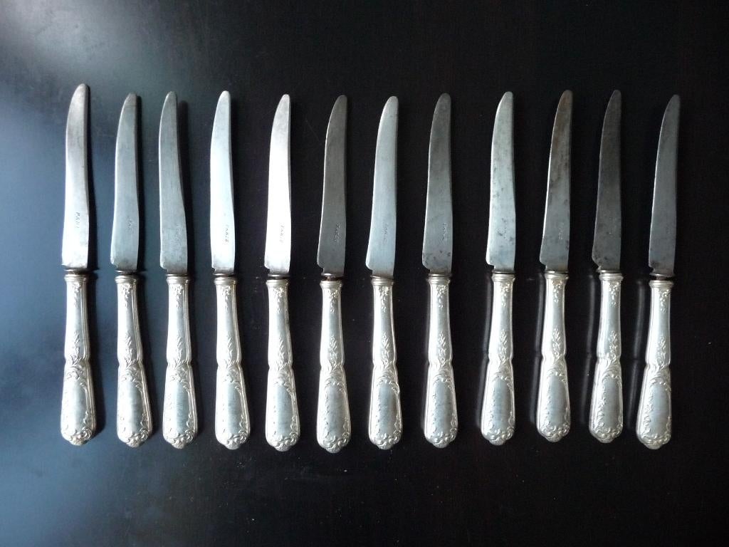 12 antieke Franse SFAM verzilverde kleine lunch/kaas messen, Ophalen of Verzenden