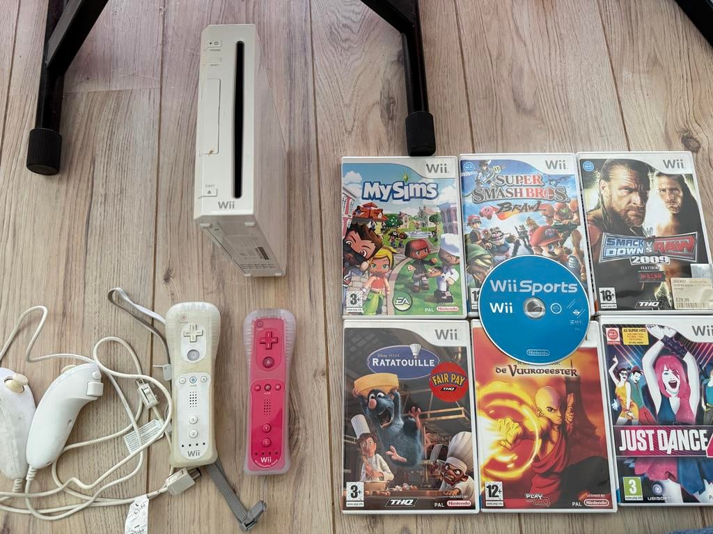 Nintendo Wii + 7 Spellen, Ophalen, Gebruikt, 2 spelers, Eén computer