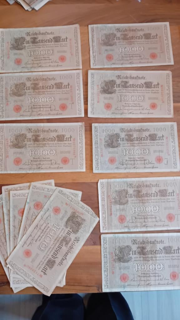 21x 1000 Mark Reichsbanknote - Interessante verzameling, Ophalen of Verzenden, Setje