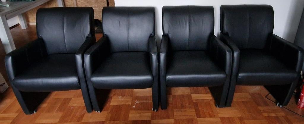 Eetkamer Leren Stoelen van Goossens - 4 Stuks, Huis en Inrichting, Stoelen, Zo goed als nieuw, Vier, Leer, Zwart, Ophalen