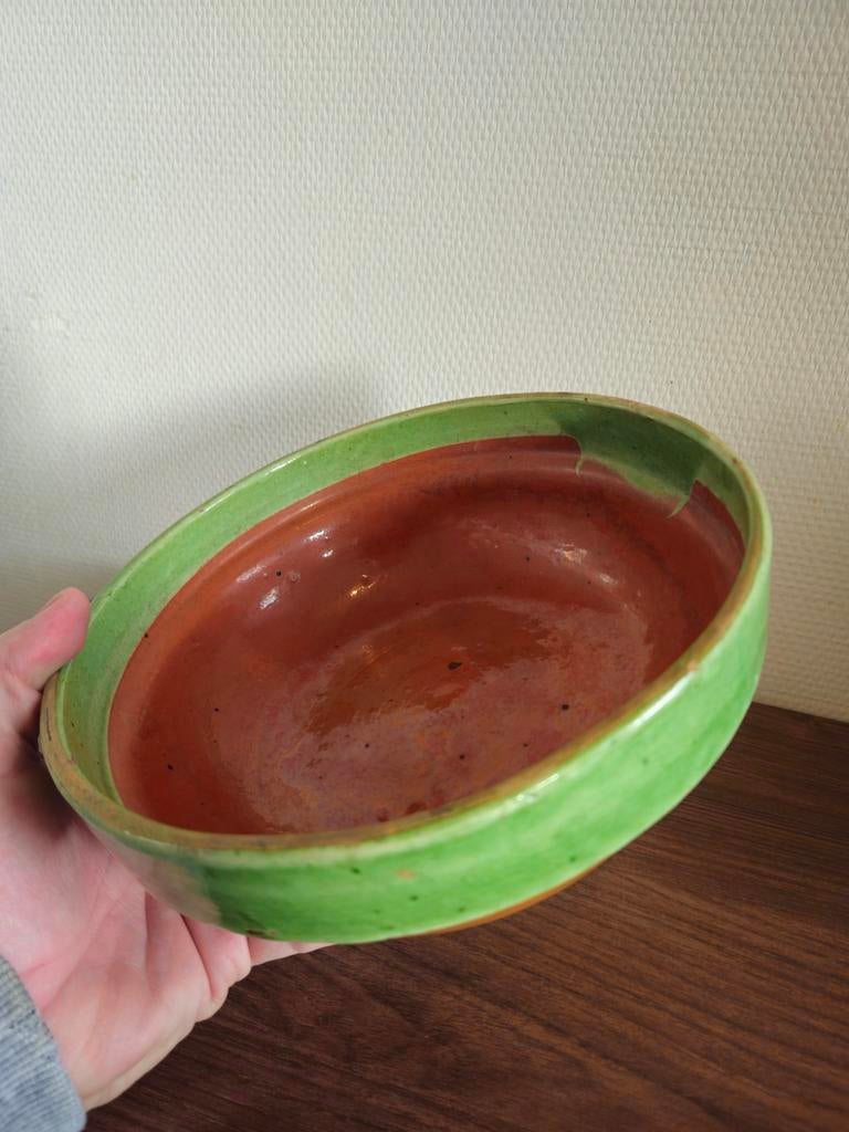 Antieke keramiek brocante keukenschaal schaal kom laag model, Ophalen of Verzenden