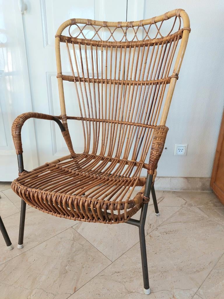 2x vintage rotan fauteuil stoel jaren 50 60 Rohé, Ophalen, Gebruikt, Minder dan 75 cm, Boho