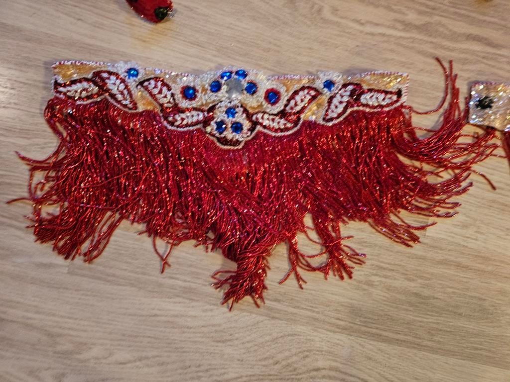 Rode  buikdans Kostuum Accessoires met Franjes,, Maat 38/40 (M), Carnaval, Ophalen of Verzenden, Zo goed als nieuw