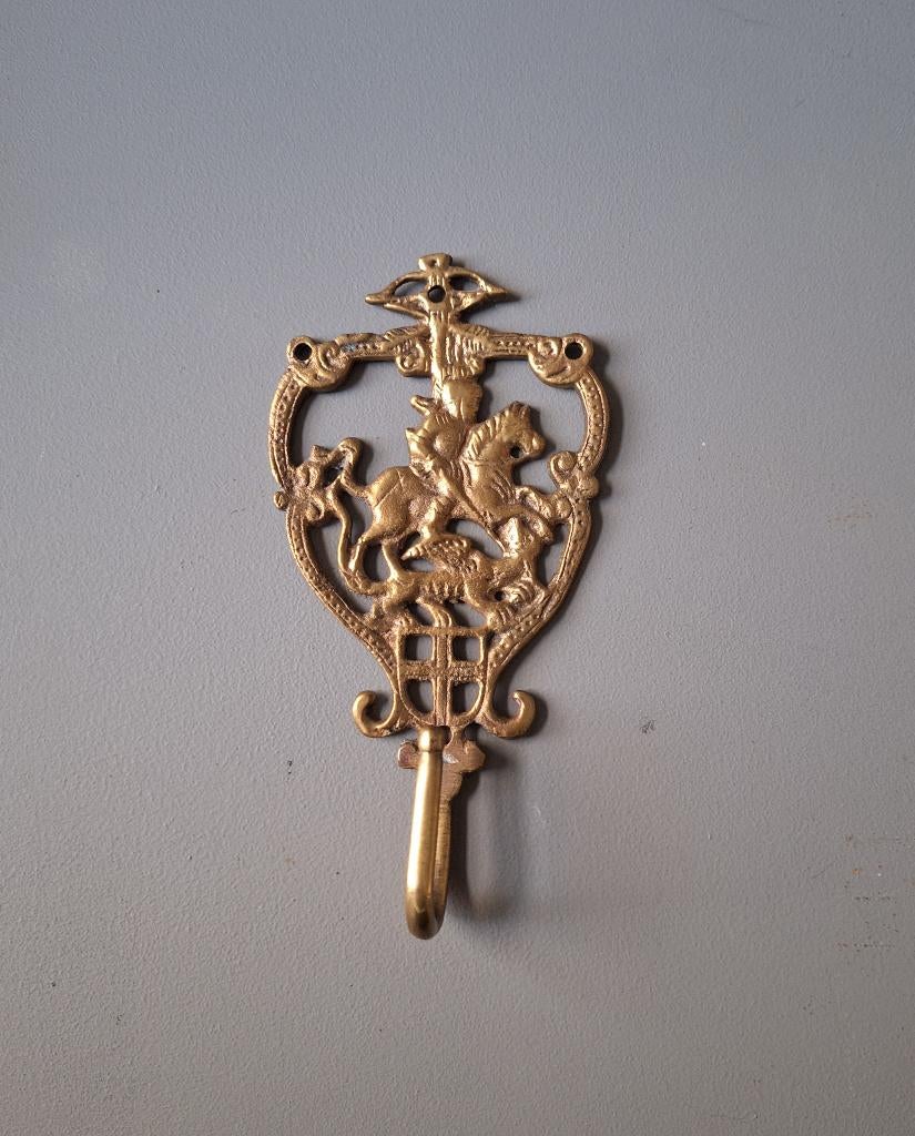 Oude messing of koperen wandhaak., Ophalen of Verzenden