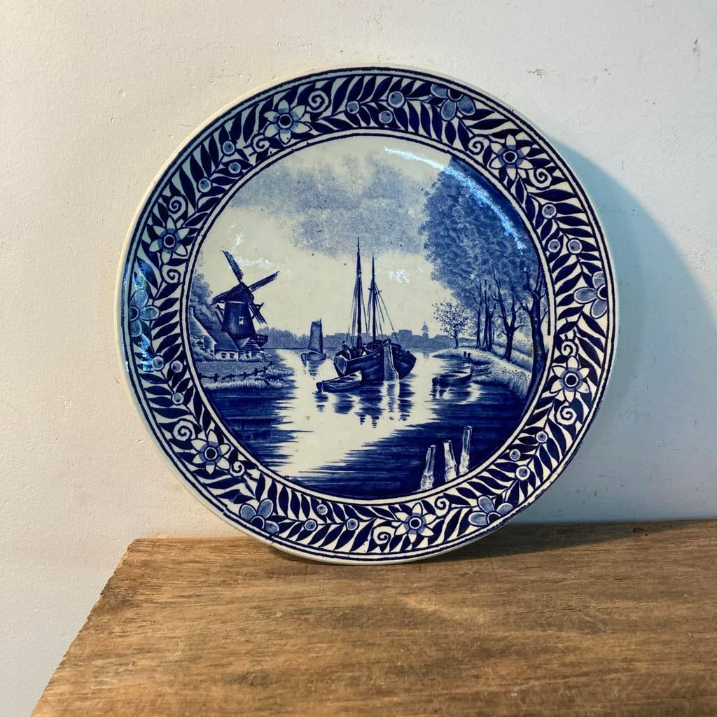 Delfts Blauw Wandbord - Molen & Boot - 29cm, Ophalen of Verzenden