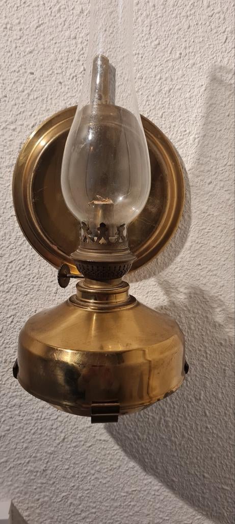 Antiek koperen muur olielampje, Ophalen of Verzenden