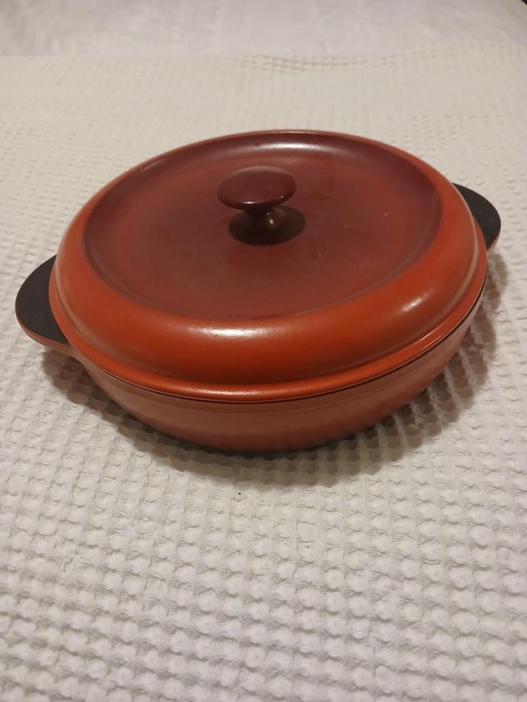 Gietijzeren pan, rood email, Ophalen of Verzenden, Zo goed als nieuw, Gietijzer, Koekenpan of Braadpan