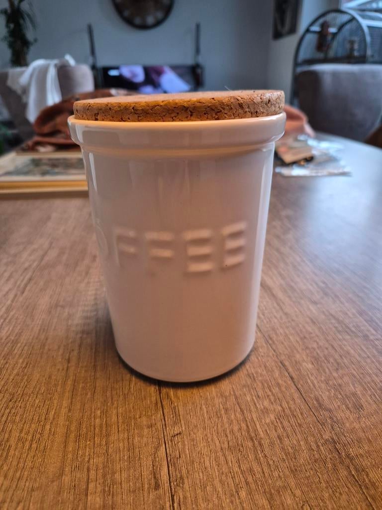 Witte Voorraadpot Koffie met Kurken Deksel - 15cm, Ophalen of Verzenden, Gebruikt