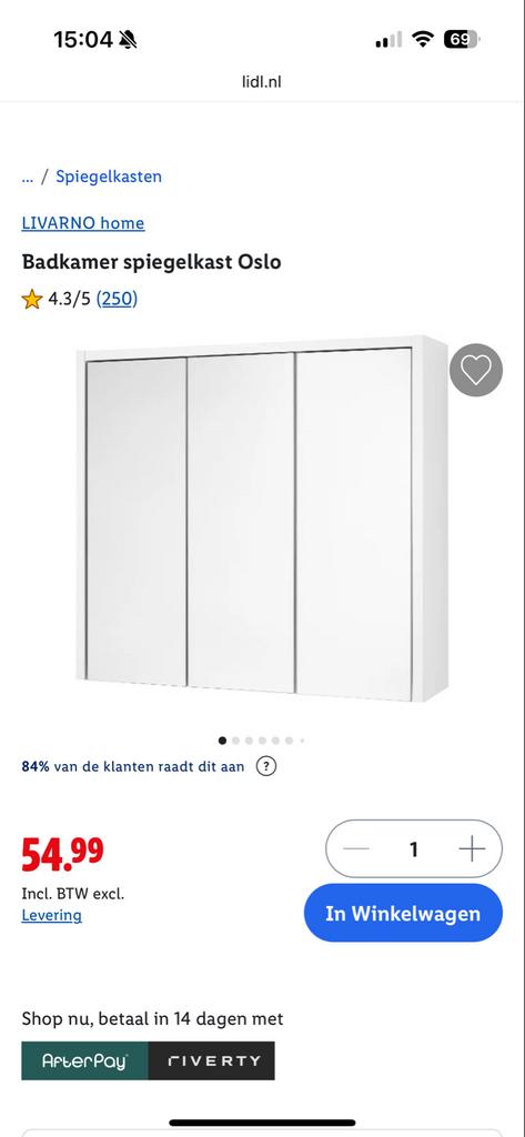 Badkamer spiegelkast Oslo - LIVARNO home, Ophalen, Spiegelkast, 50 tot 100 cm, Zo goed als nieuw