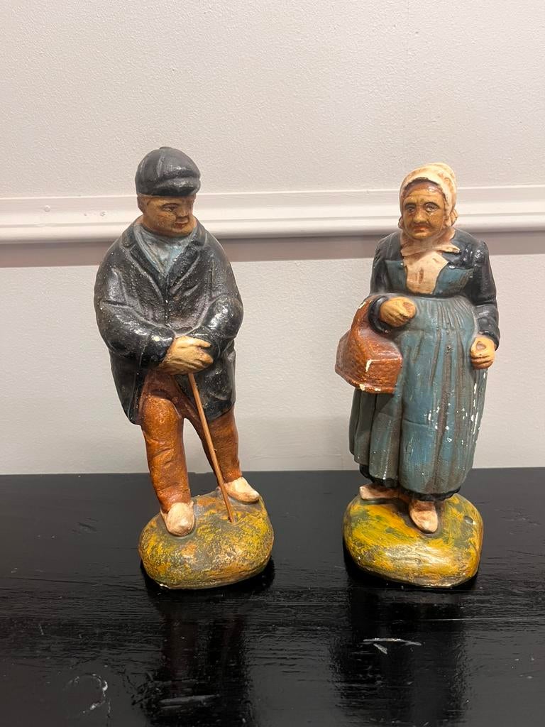 Brocante boer en boerin gipsen beeldjes, Verzamelen, Ophalen of Verzenden, Gebruikt, Mens