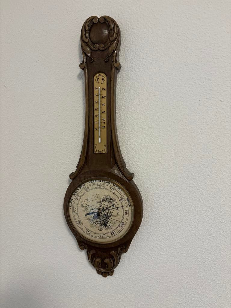 Vintage Weerstation met Barometer en Thermometer, Ophalen, Gebruikt, Weerstation