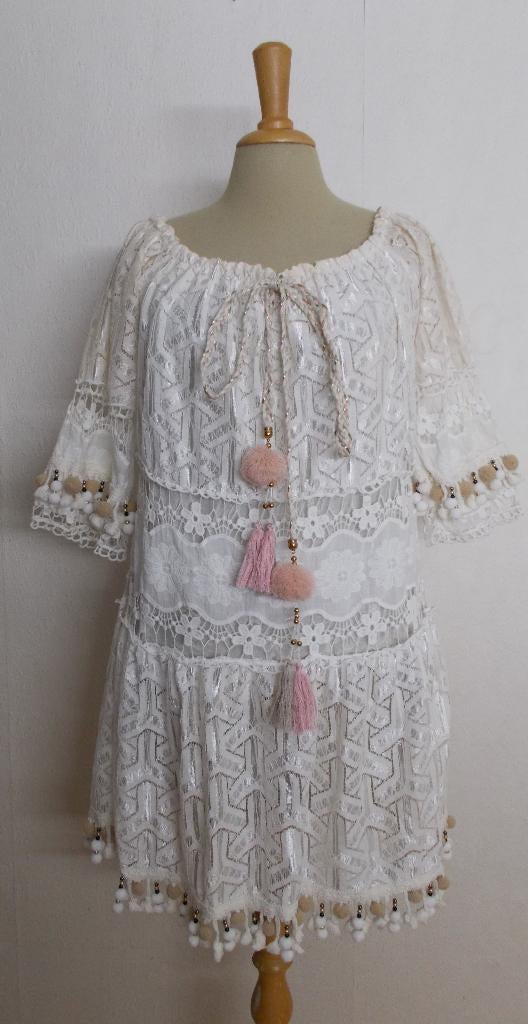 Boho Ibiza/festival beige kant look tuniek/jurkje! L, Verzenden, Zo goed als nieuw, Maat 42/44 (L), Beige