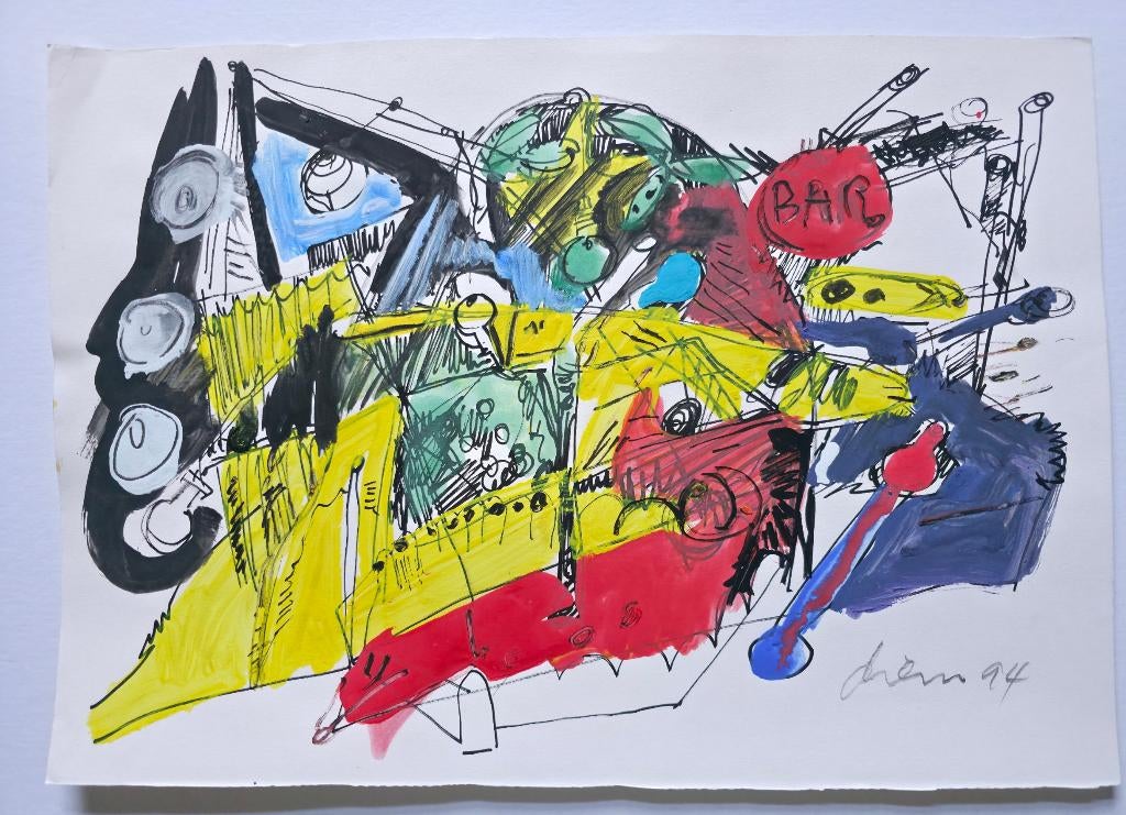 Gemengde Techniek van Peter Diem 50x35 cm., Antiek en Kunst, Ophalen of Verzenden