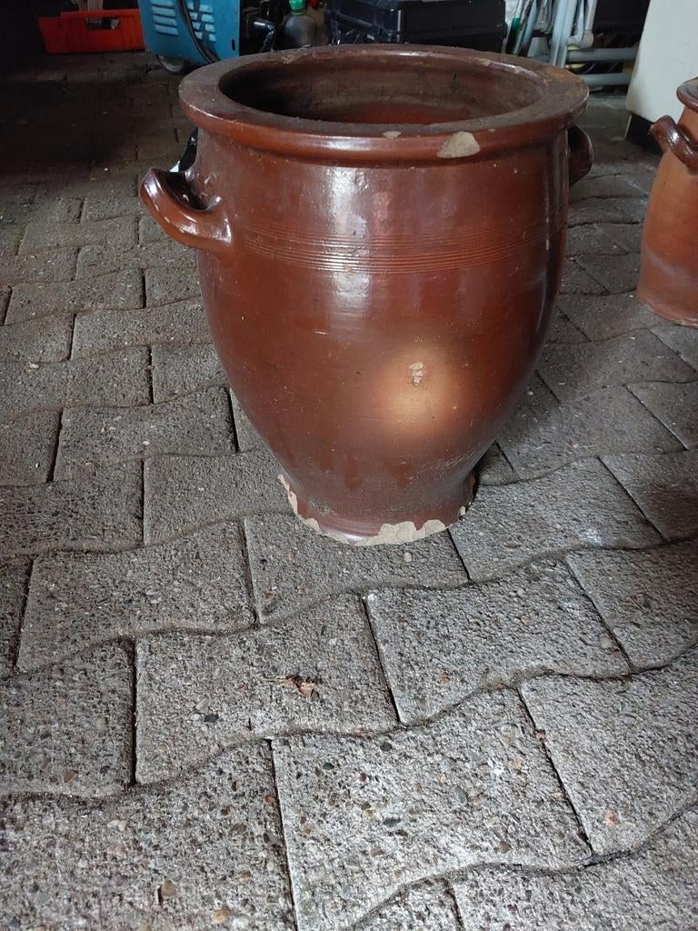 Grote bruine aardewerken pot met handvatten, Ophalen of Verzenden