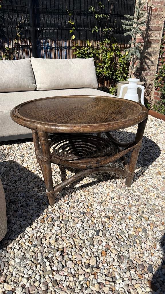 Mooi oud rotan manou vintage tafeltje, Ophalen, Gebruikt, 50 tot 100 cm, Rond