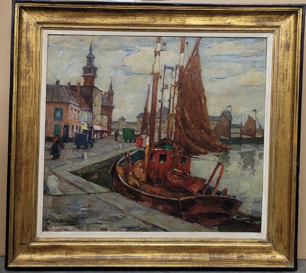 Alphonse VAN BEURDEN, havengezicht, Antiek en Kunst, Ophalen