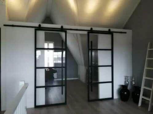 dubbele industriele  deur schuifdeur staal glas industrieel, Ophalen, -, Nieuw, -