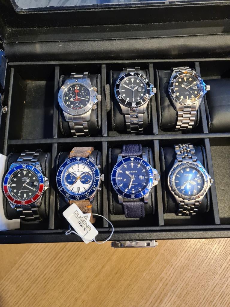Partij herenhorloges,Dugena,HK,JWC,Fossil, Ophalen of Verzenden, Zo goed als nieuw, Staal, Overige merken