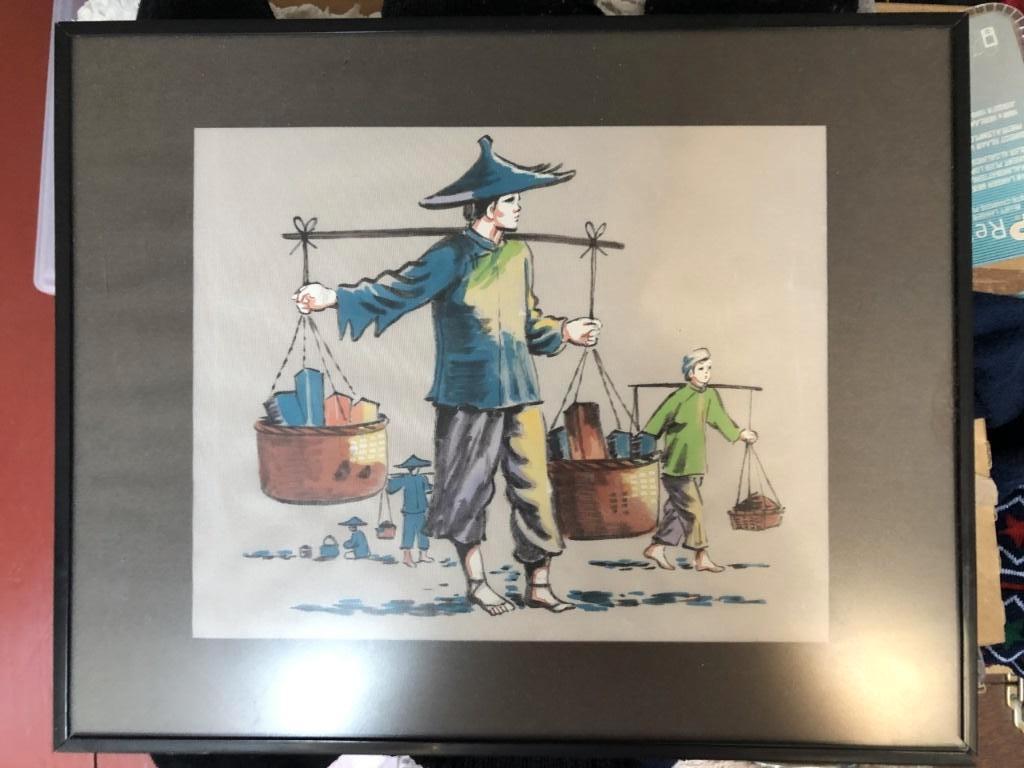 Chinese jukdrager op zijde geschilderd /glas 30,5x24,5 cm, Antiek en Kunst, Kunst | Niet-Westerse kunst, Ophalen of Verzenden