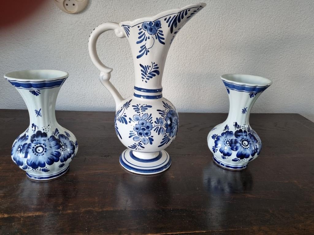 3 vintage delfts blauwe aardewerk vazen, Ophalen