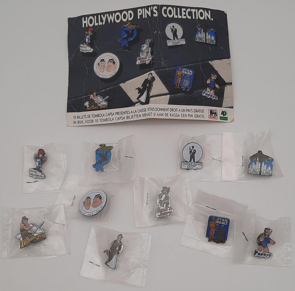 Hollywood Pin's Collection complete set van 10 pins Delhaize, Verzamelen, Ophalen of Verzenden, Nieuw, Overige onderwerpen, Speldje of Pin