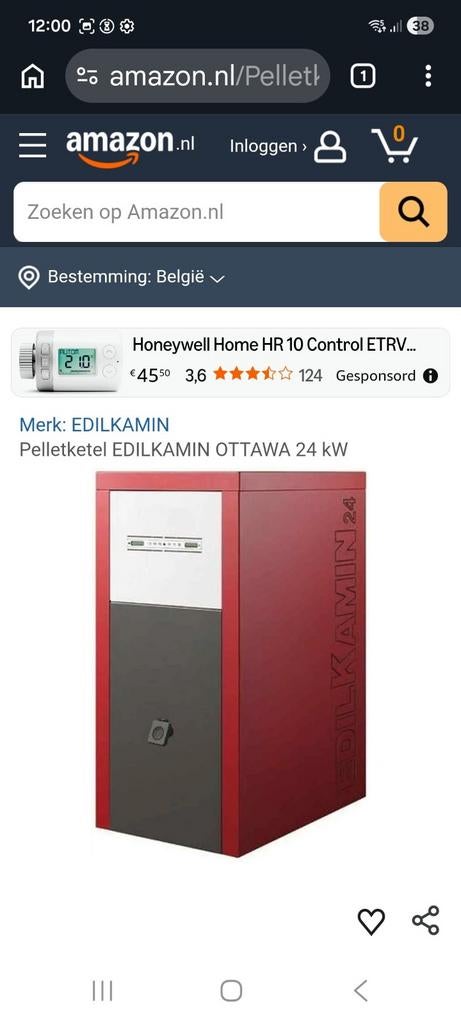 EdilKamin Pellet 7,5/24 kW CV en warm water pelletkachel, Ophalen of Verzenden, Gebruikt, Cv-ketel of Combi-ketel, 80 cm of meer