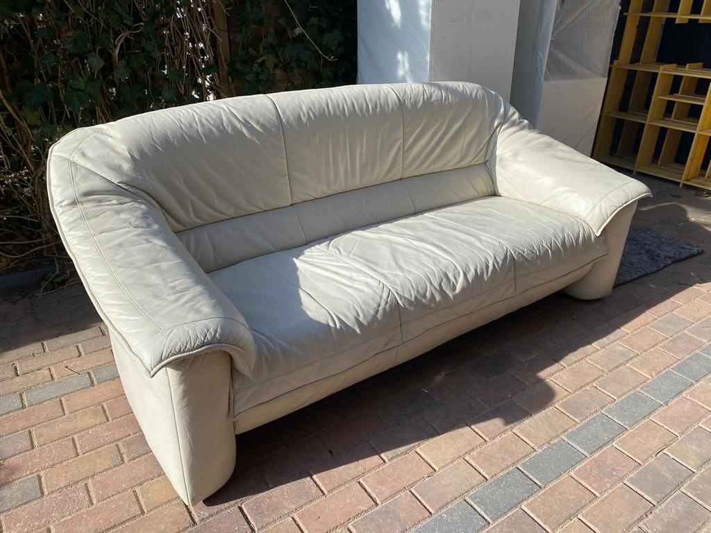 Topform bank wit leer, Gebruikt, Driepersoons, Ophalen of Verzenden, Rechte bank