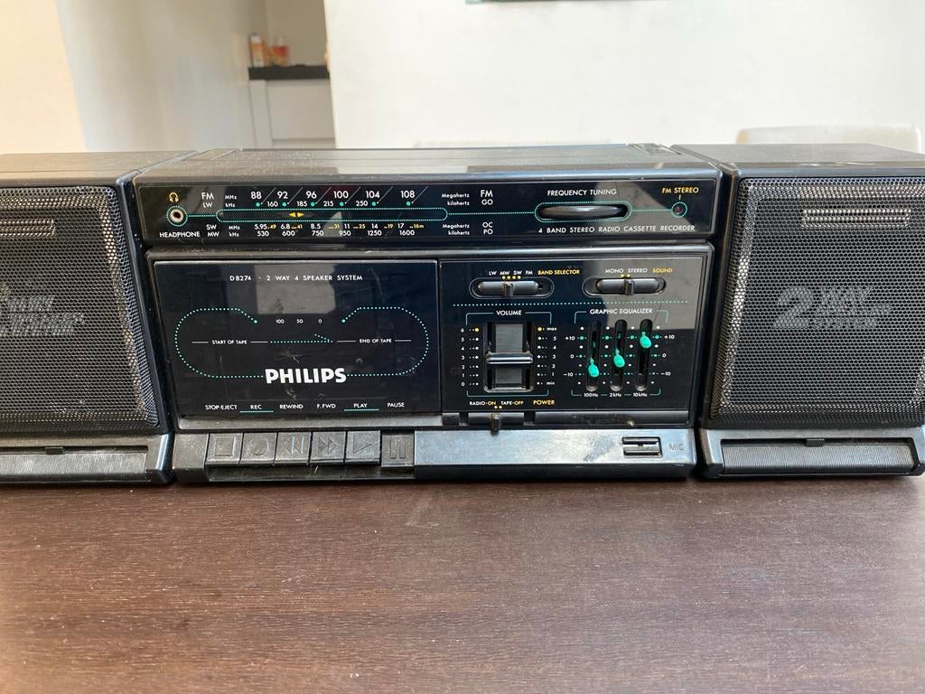 Vintage Philips D8274 Boombox met 2-weg speakers, Ophalen of Verzenden, Gebruikt, Radio