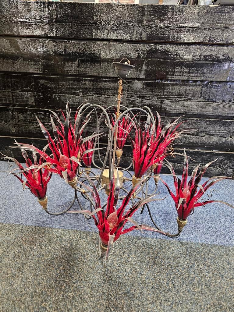 Unieke Rob Leben Kroonluchter - Rode Bromelia Stijl, Ophalen of Verzenden, Gebruikt, Glas, Art Deco, Modern, Uniek, Botanisch