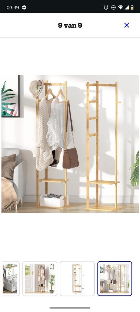 Bamboe kapstok kledingrek 2 planken - 3 haken nieuw in doos, Kleding | Dames, Kledingrekken, Ophalen of Verzenden, Nieuw