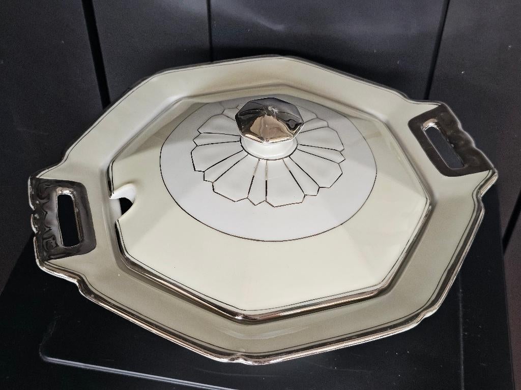 Art Deco Soepterrine, Union Czecho-Slovakia, Zilveren bies, Overige materialen, Gebruikt, Ophalen of Verzenden, Schaal of Schalen