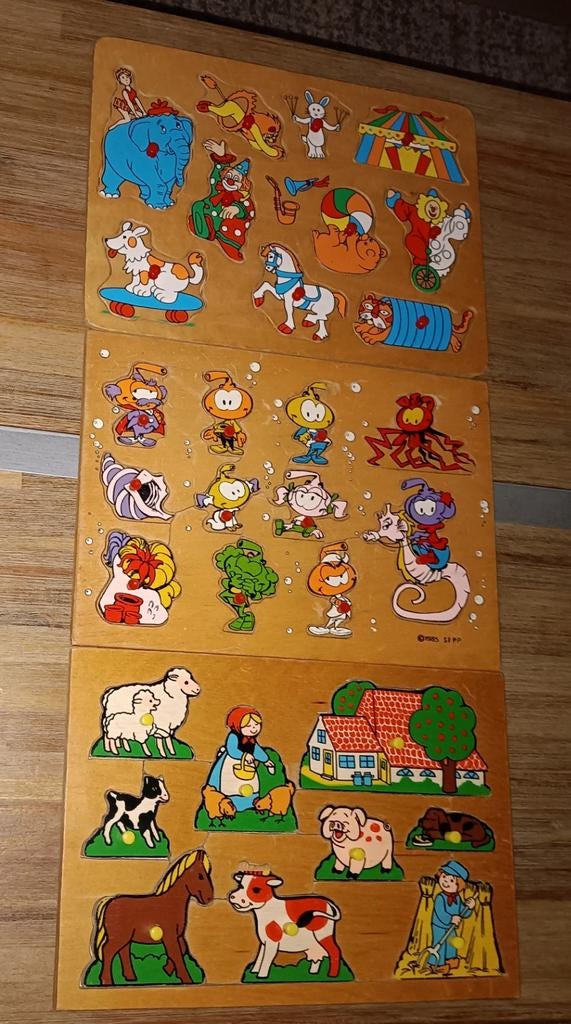 Vintage houten puzzels - Set van 3, 2 tot 4 jaar, Gebruikt, Ophalen of Verzenden, Van hout