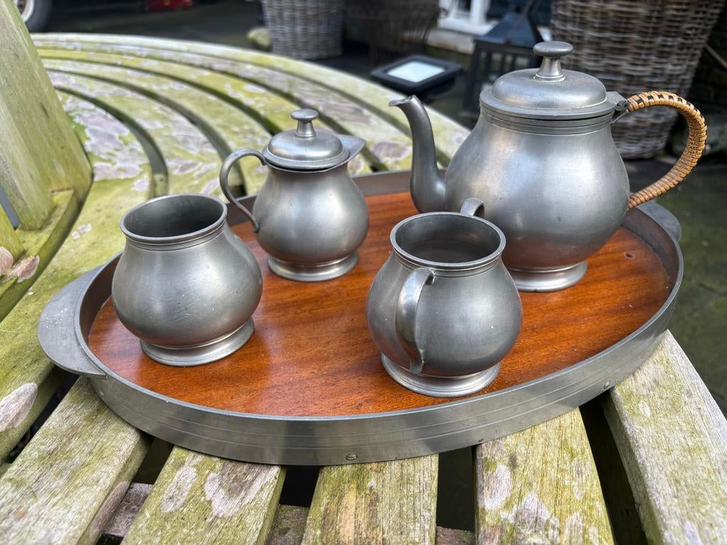 Vintage tinnen theeservies van Daalderop Holland, Ophalen