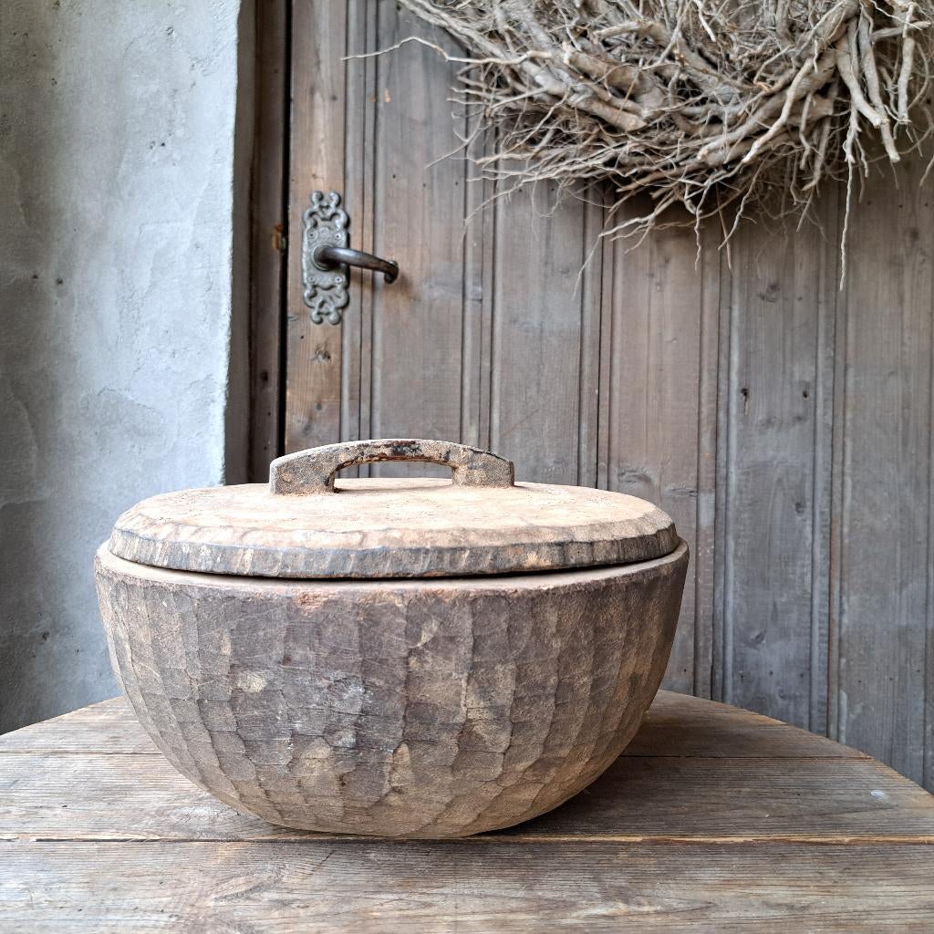 Landelijke ronde houten schaal met deksel sober stoer Etage3, ., Nieuw, Ophalen of Verzenden, .