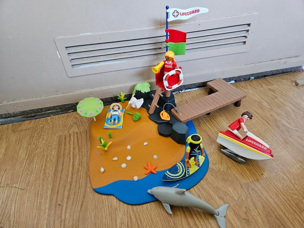Playmobil strandwacht set met dolfijn jetski en surfer, Ophalen of Verzenden, Zo goed als nieuw, Complete set