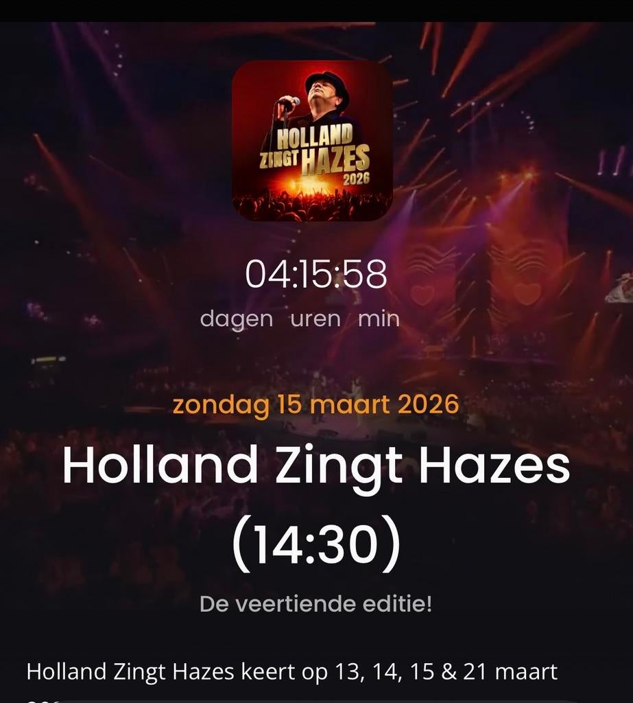 Entree Tickets Holland zingt Hazes, Tickets en Kaartjes, Concerten | Nederlandstalig, Twee personen, Maart, Levenslied