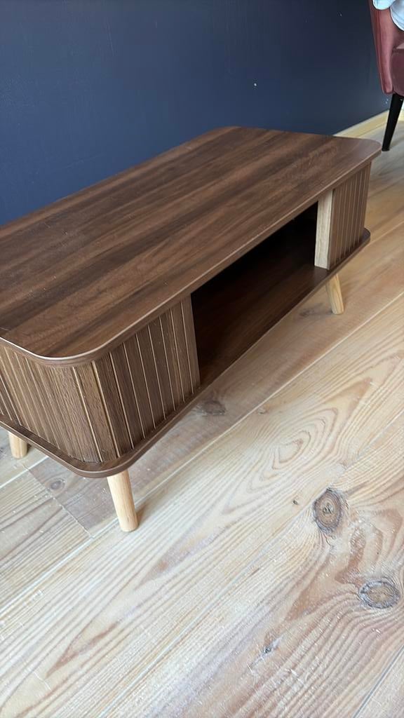 Salontafel / bijzettafel houtlook met opbergruimte action, Huis en Inrichting, Ophalen, 50 tot 100 cm, Rond, Zo goed als nieuw