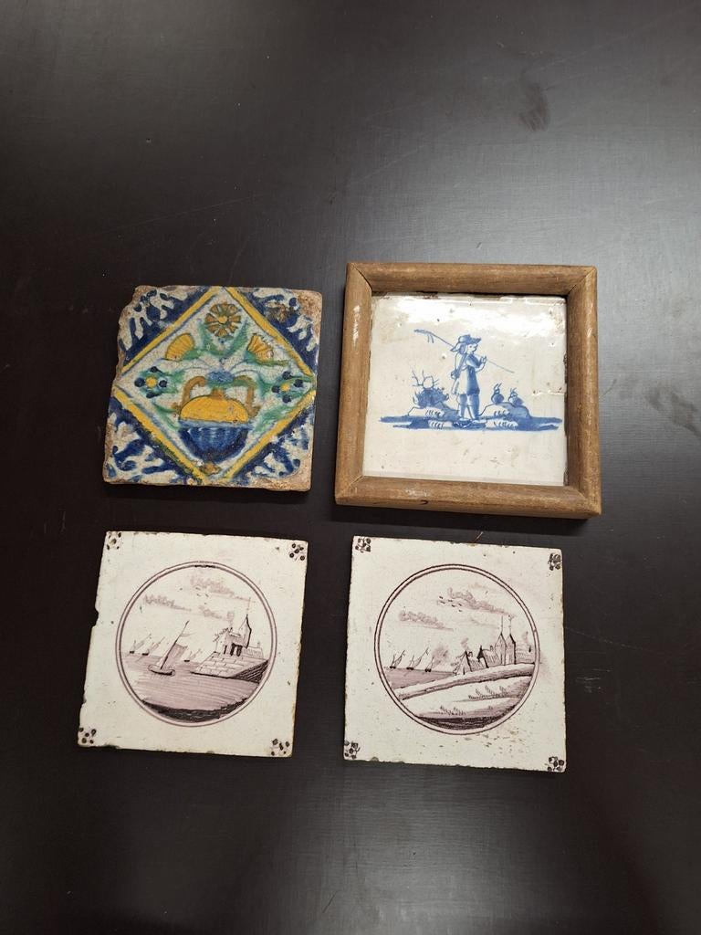 4 x antieke tegel, Antiek en Kunst, Antiek | Wandborden en Tegels, Ophalen of Verzenden