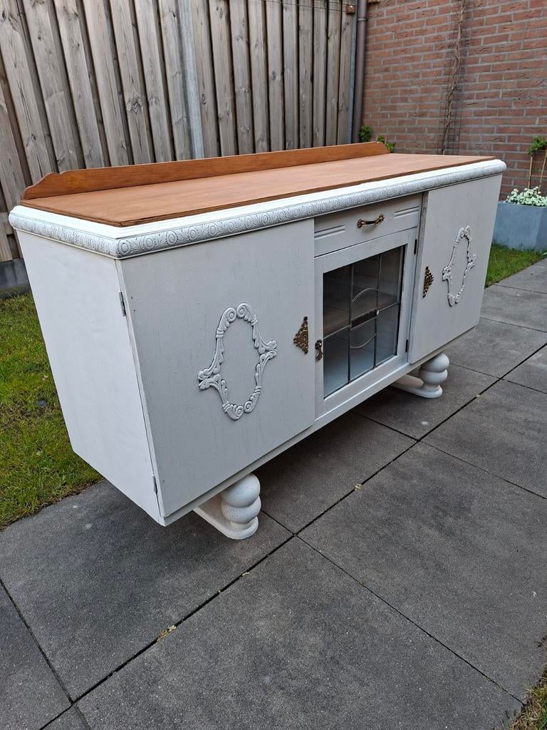 Antiek dressoir met glas in lood, Antiek en Kunst, Ophalen