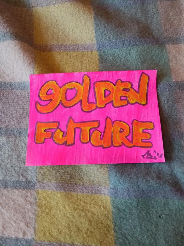 Origineel acryl schilderij A4 - "Golden Future", Ophalen of Verzenden