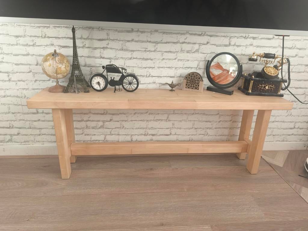 Houten bankje 125cm - massief hout, Huis en Inrichting, Tafels | Sidetables, Gebruikt, 100 tot 150 cm, Ophalen of Verzenden, Overige houtsoorten