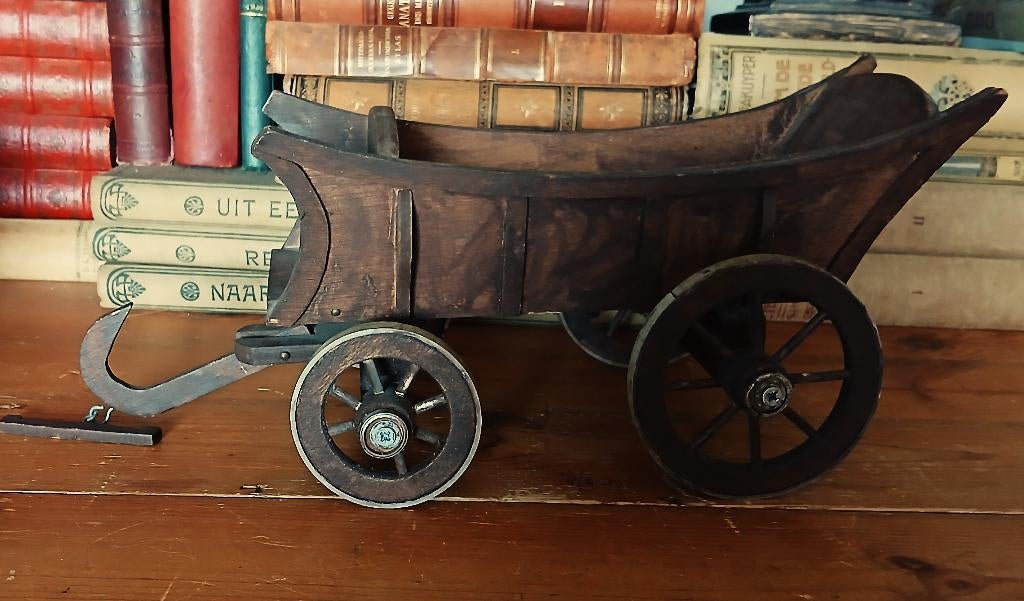 Boerenkar miniatuur oogstwagen 19e eeuw speelgoed hout model, Ophalen of Verzenden