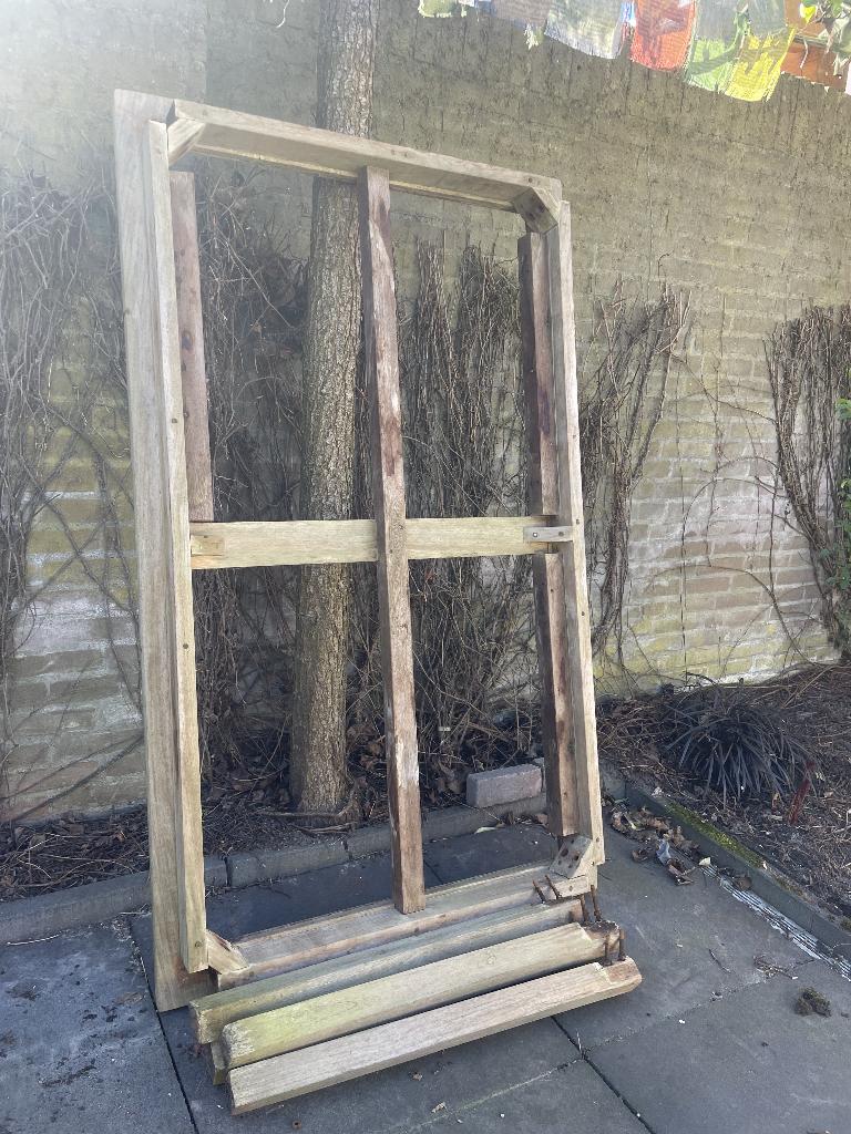 Gratis af te halen: teak houten tuintafel met stenen blad, Ophalen, Gebruikt, Rechthoekig, Teakhout