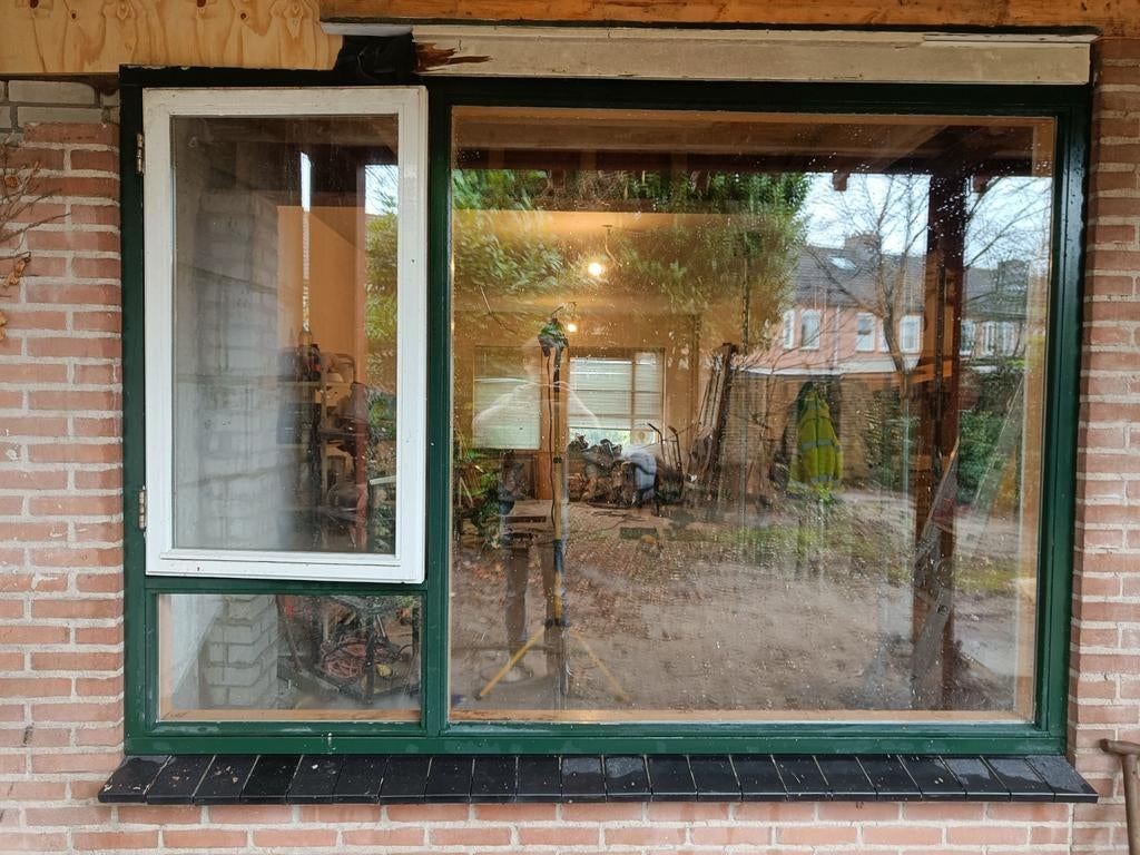 Hardhouten Kozijn met Dubbel Glas evt. Met deur, Ophalen of Verzenden, Hout, 225 cm of meer, Deurkozijn